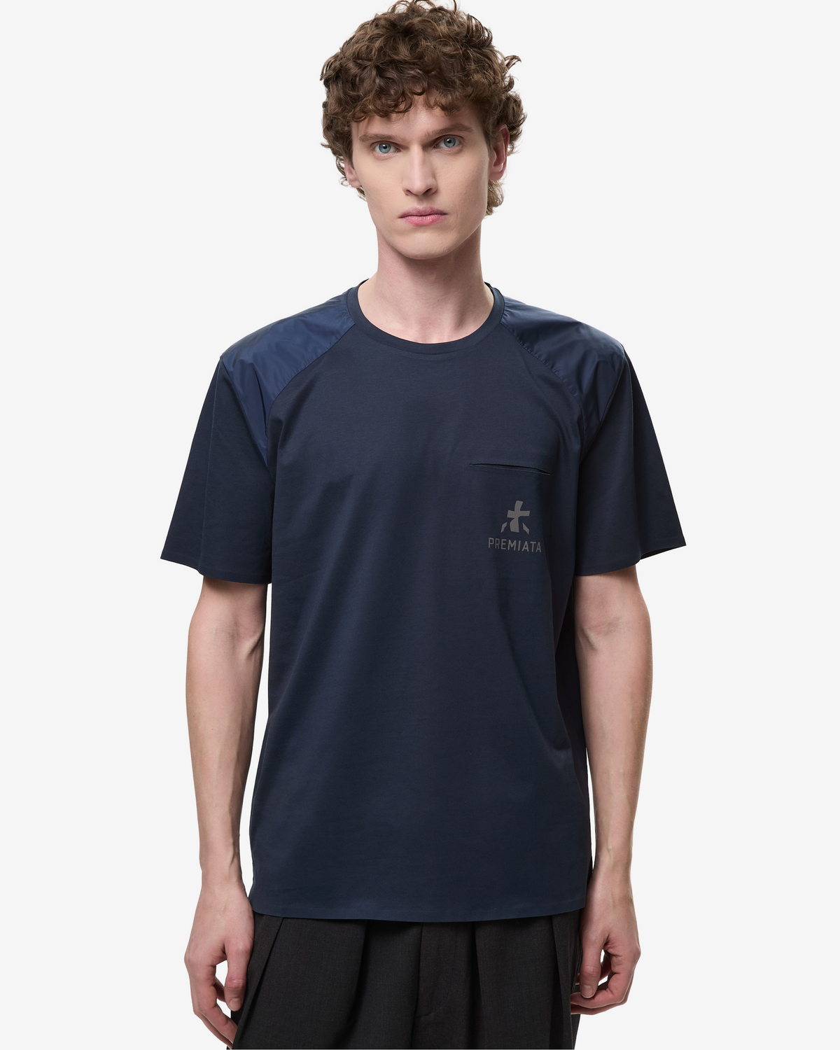 Tシャツ・カットソー PREMIATA SS25 Cotton jersey T-shirt (PA1019 BLUE) Cotton T-Shirt with Nylon Inserts and Logo Transfer Blue