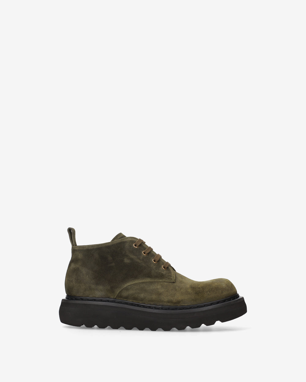 Olive-Colored Lace-Up Platform Ankle Boots