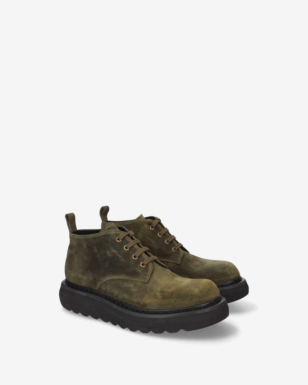Olive-Colored Lace-Up Platform Ankle Boots