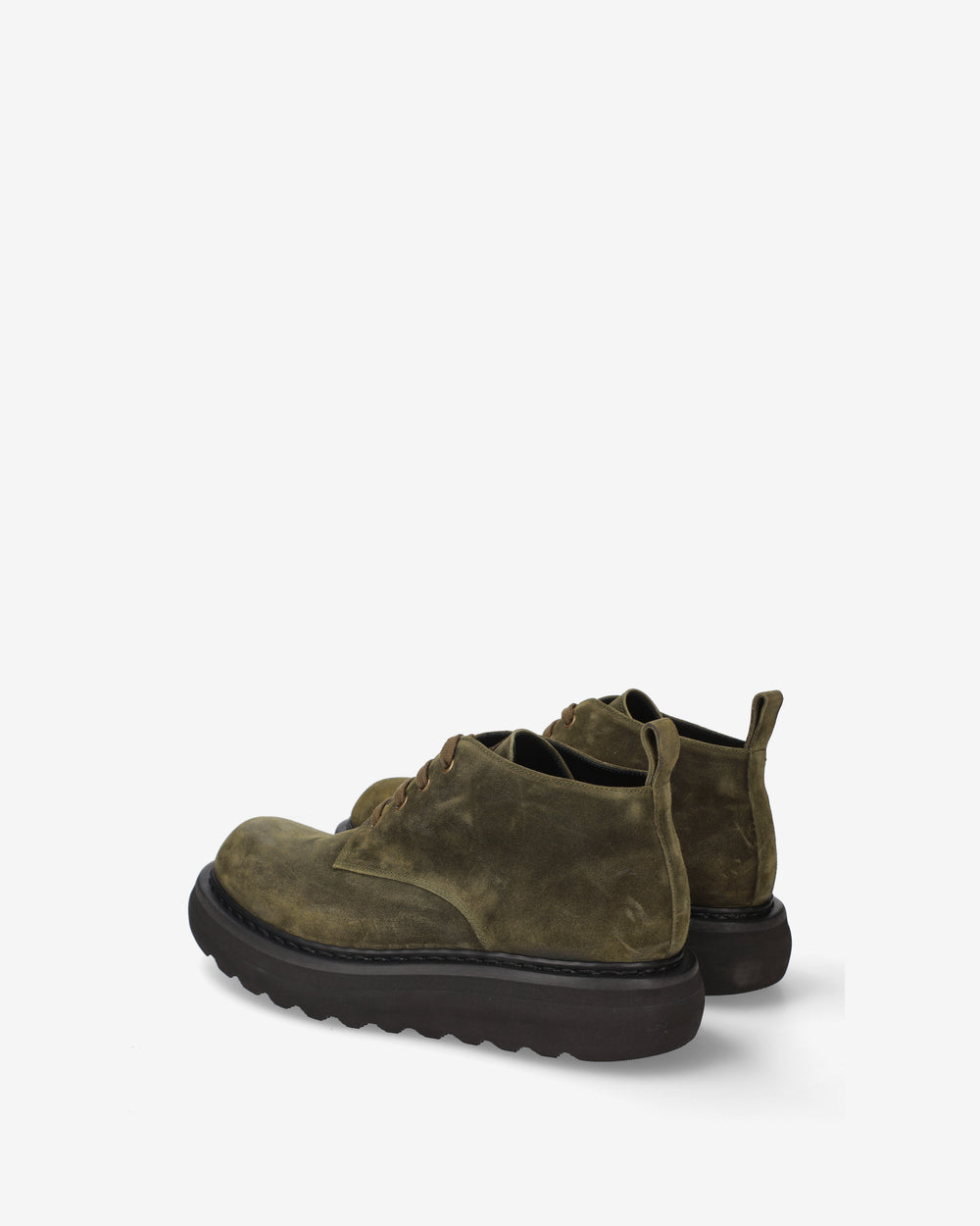Olive-Colored Lace-Up Platform Ankle Boots