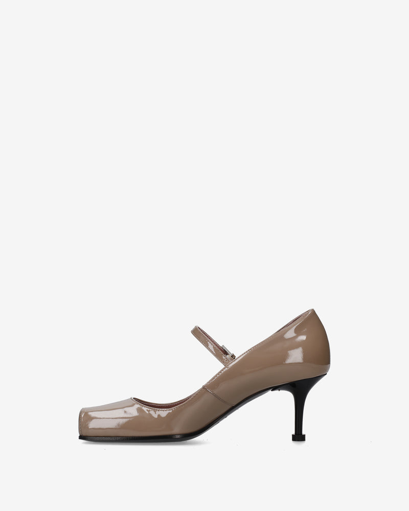 Beige Patent Leather Mary Jane Pumps