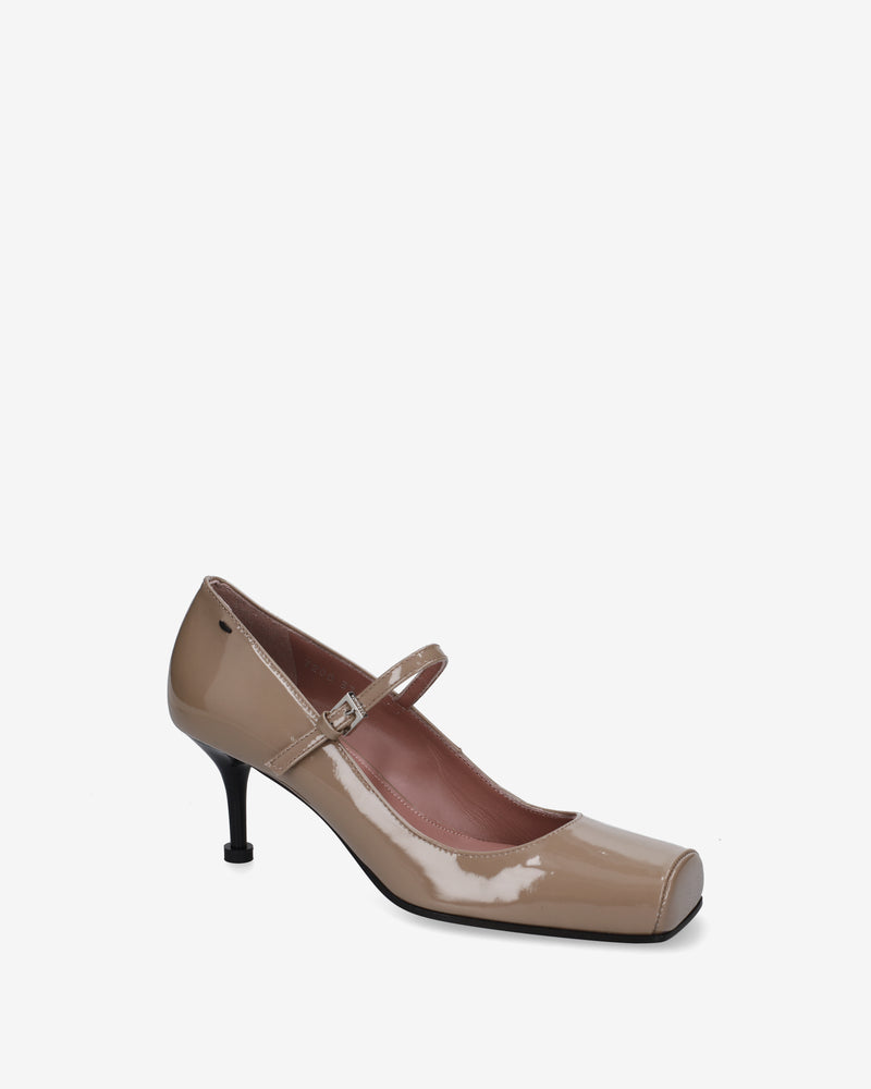 Beige Patent Leather Mary Jane Pumps