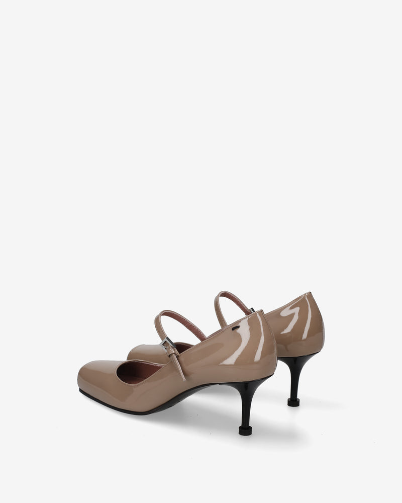 Beige Patent Leather Mary Jane Pumps