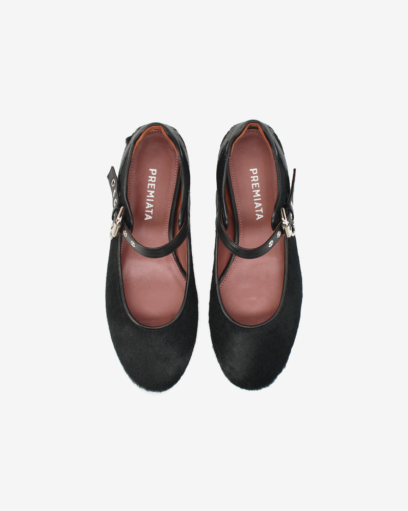 Pony-skin Mary Jane flats with a buckle