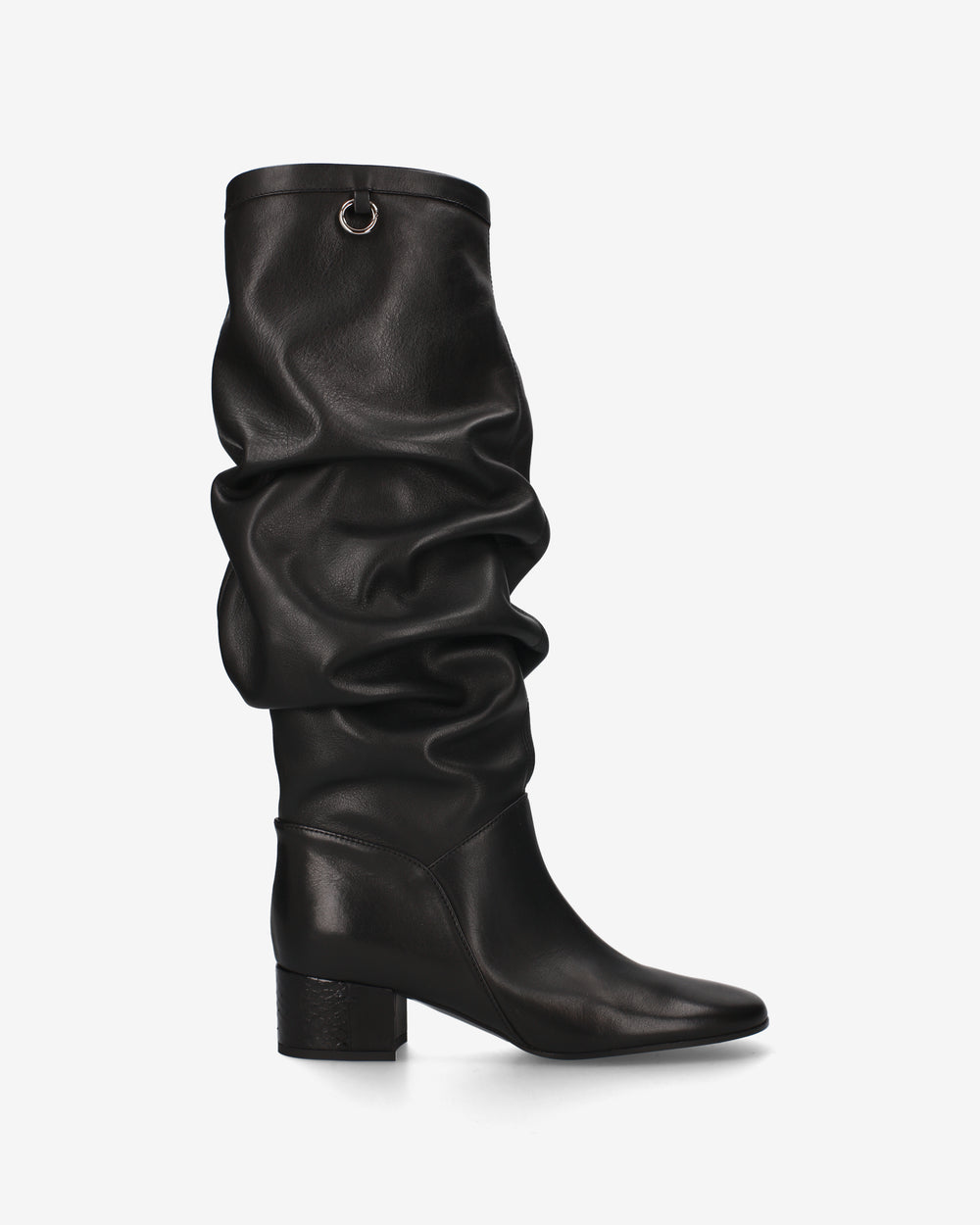 Black Draped Leather Boot