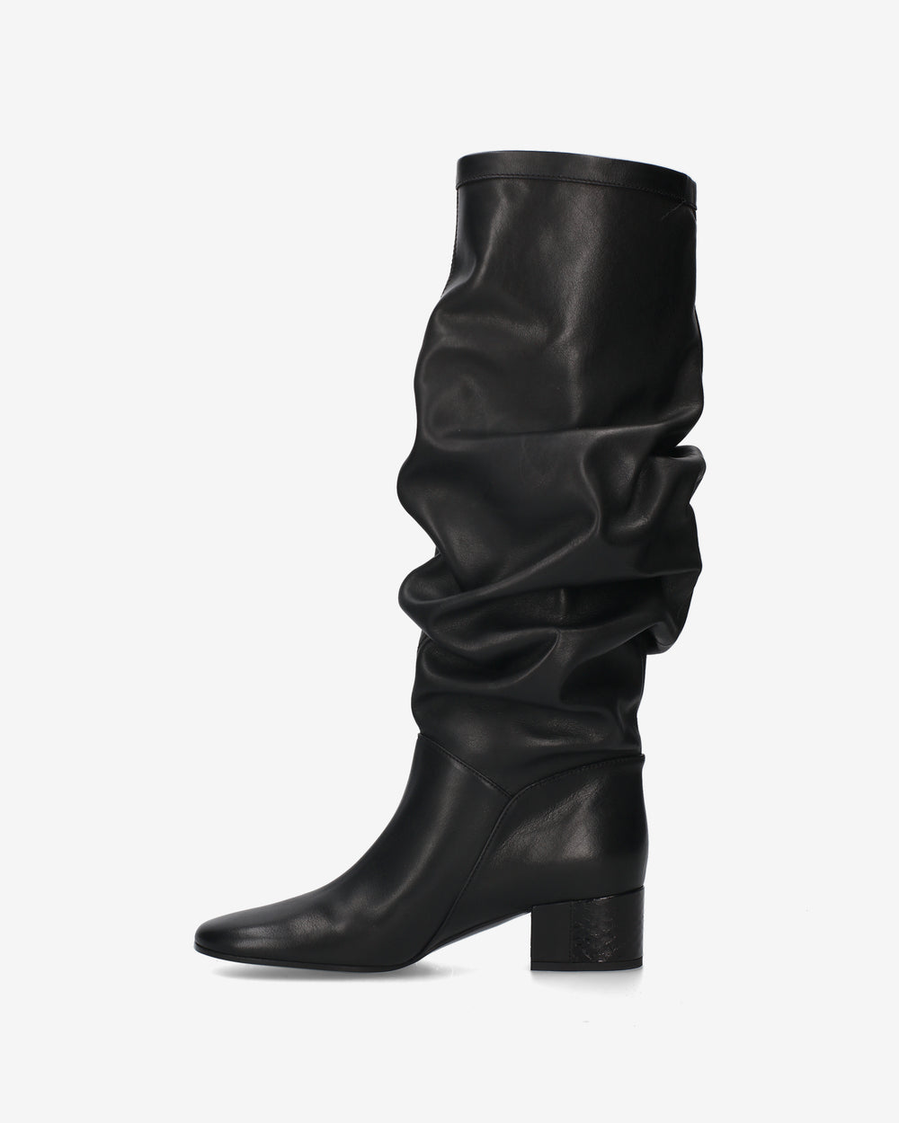 Black Draped Leather Boot