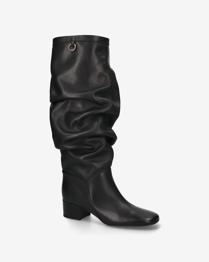 Black Draped Leather Boot