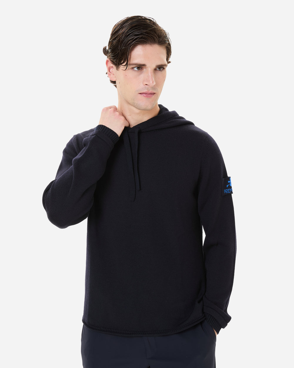 Wool sweater with hood