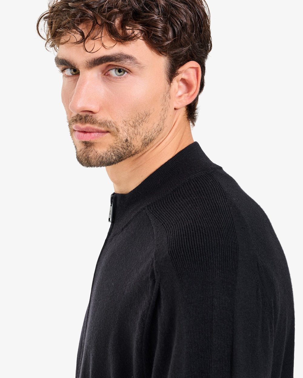 Black Full-Zip Wool Sweater