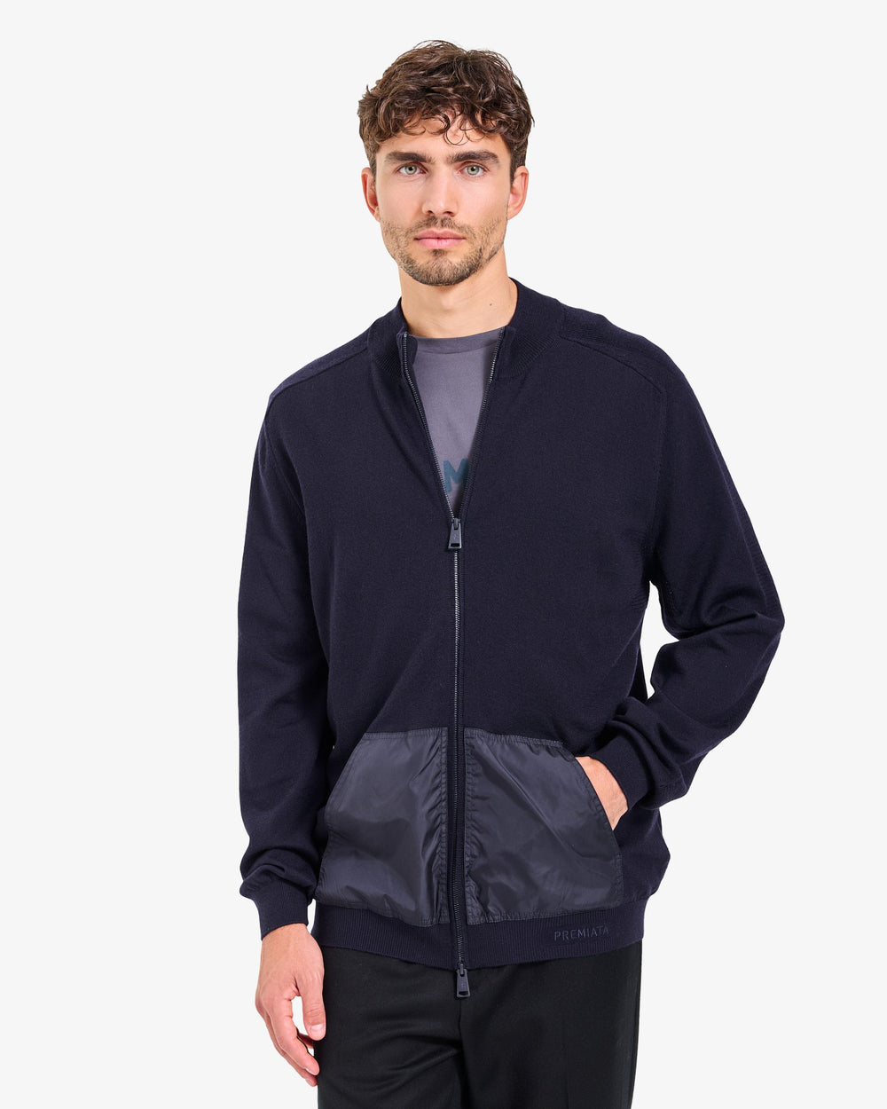 Blue Full-Zip Wool Sweater