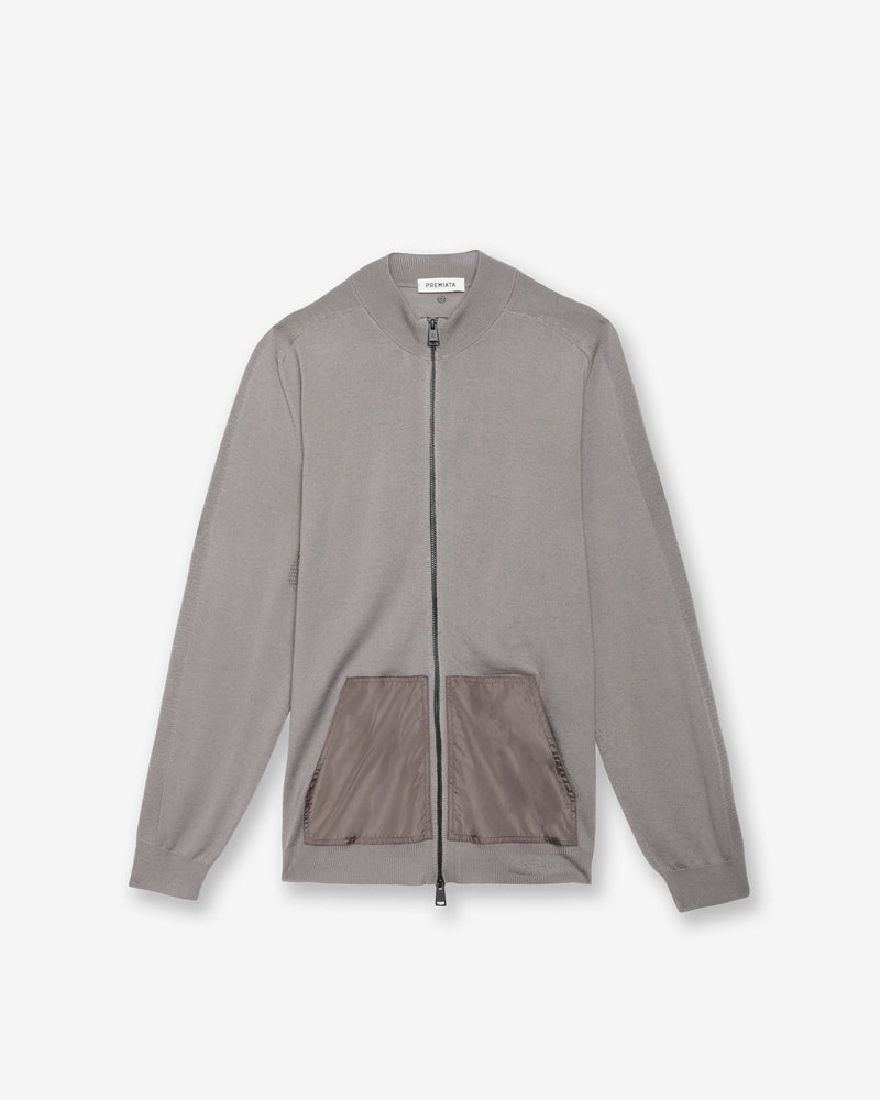 Taupe Full-Zip Wool Sweater