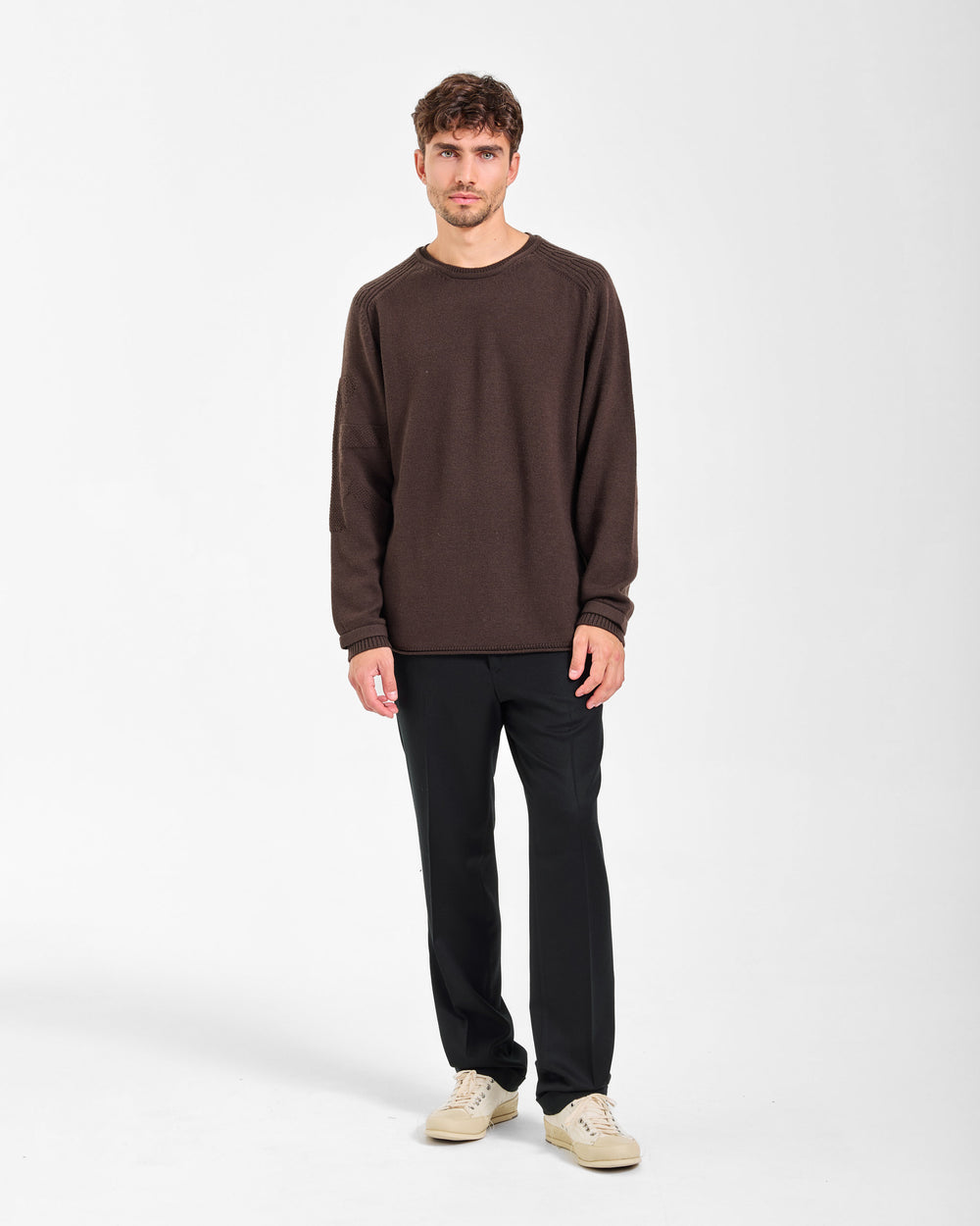 Brown Crew-Neck Knit Sweater