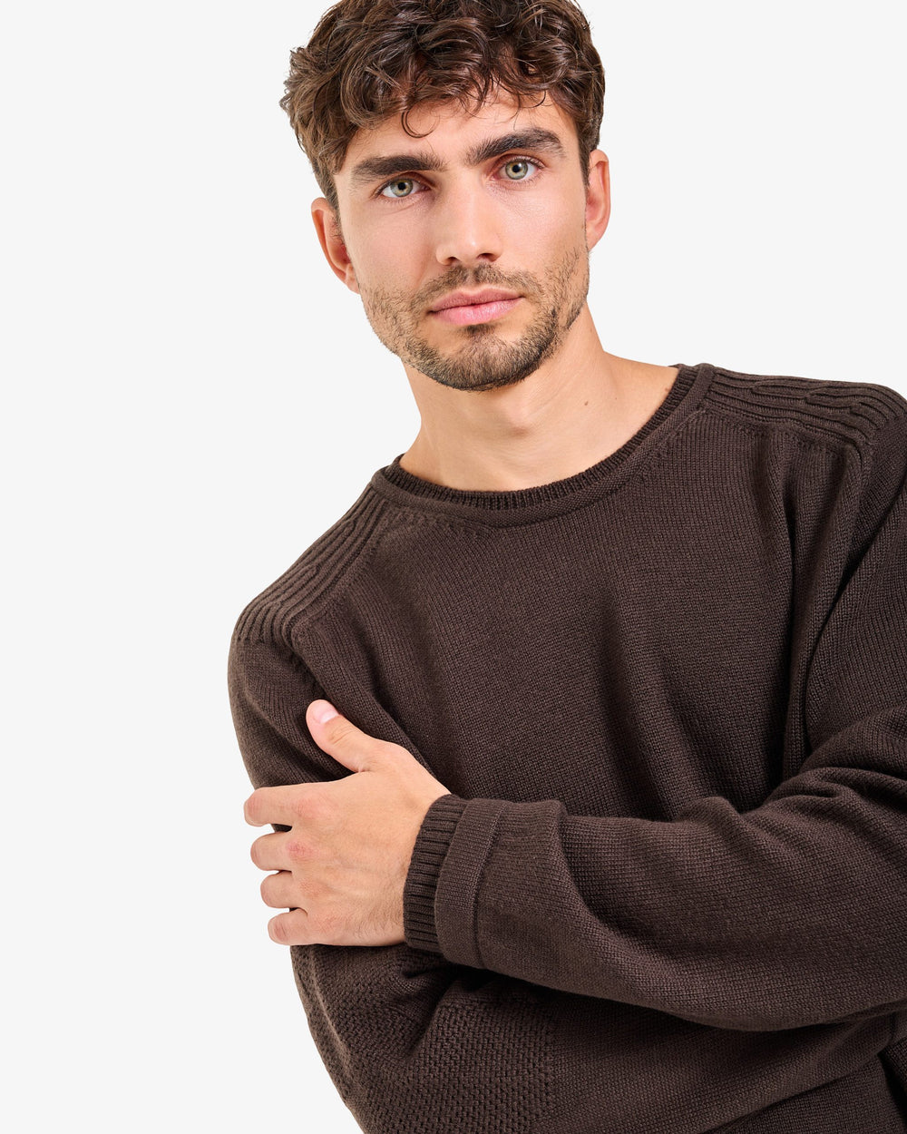 Brown Crew-Neck Knit Sweater